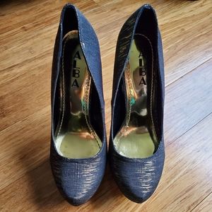 Black Alba Mystic Gold accent platform heel